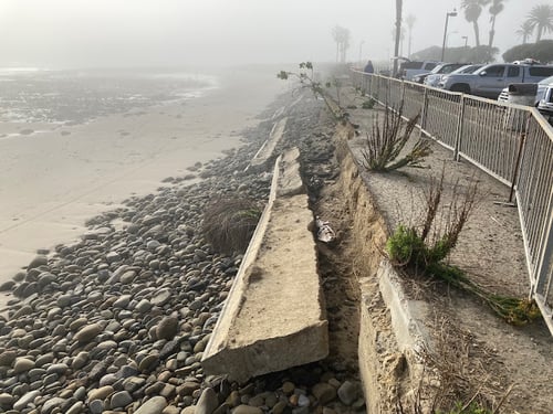 Surfer's point bike path falling into the ocean.