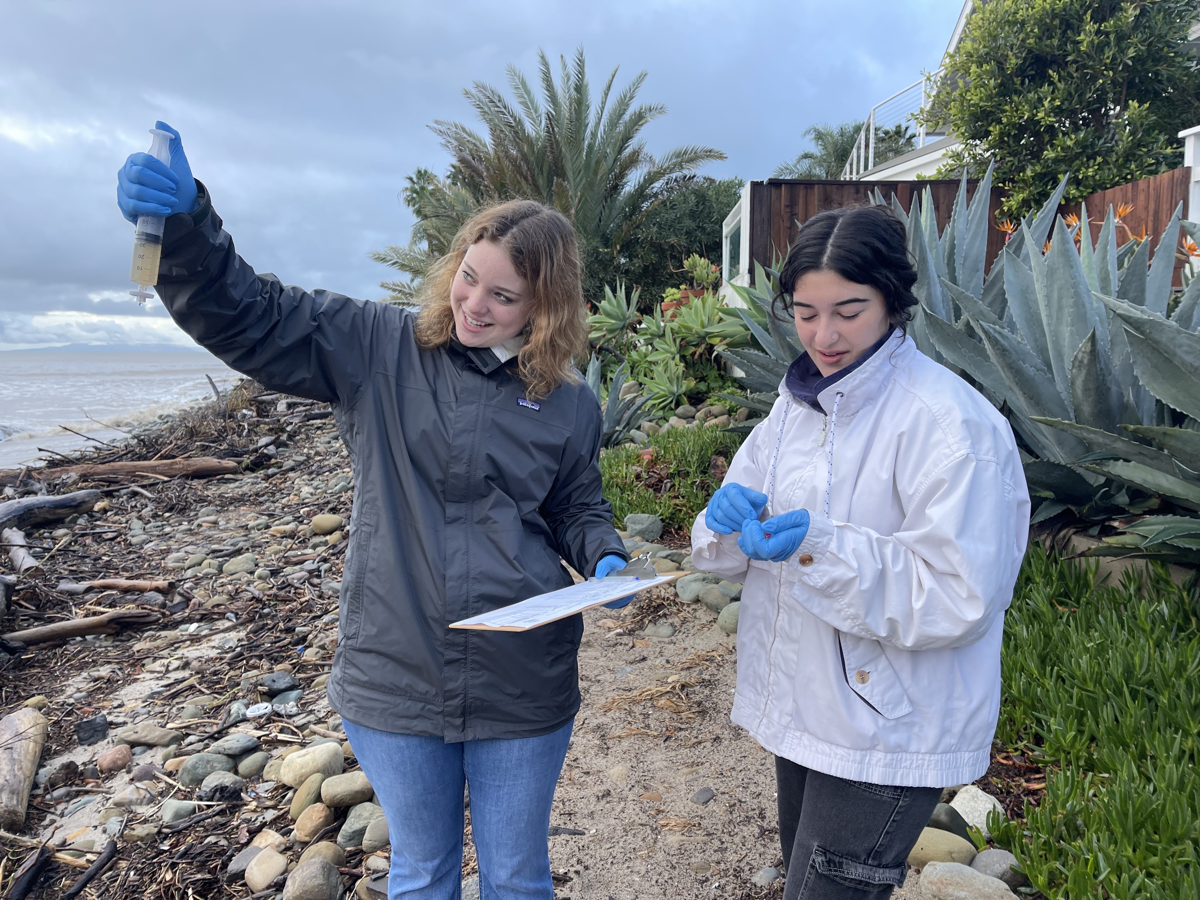 Students from Foothill Technology High School processing a sample for a BWTF pollution source tracking project in Ventura County