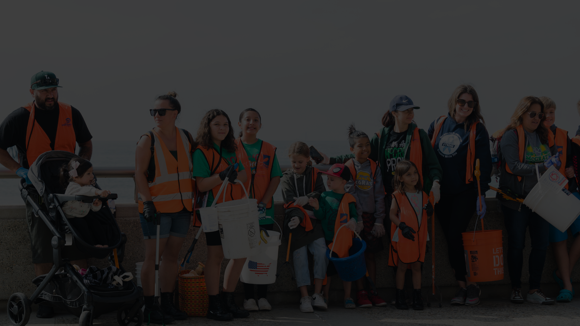 A group of volunteers posing for a photo at a Ventura Promenade cleanup.